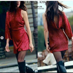 ZARA ASYMMETRIC SEQUIN MINI DRESS SIZE L NWT
